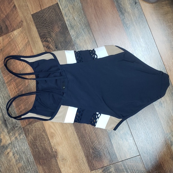 Jets Australia by Jessika Allen Blue, White & Tan One Piece Swimsuit, Size 4 - Picture 2 of 6